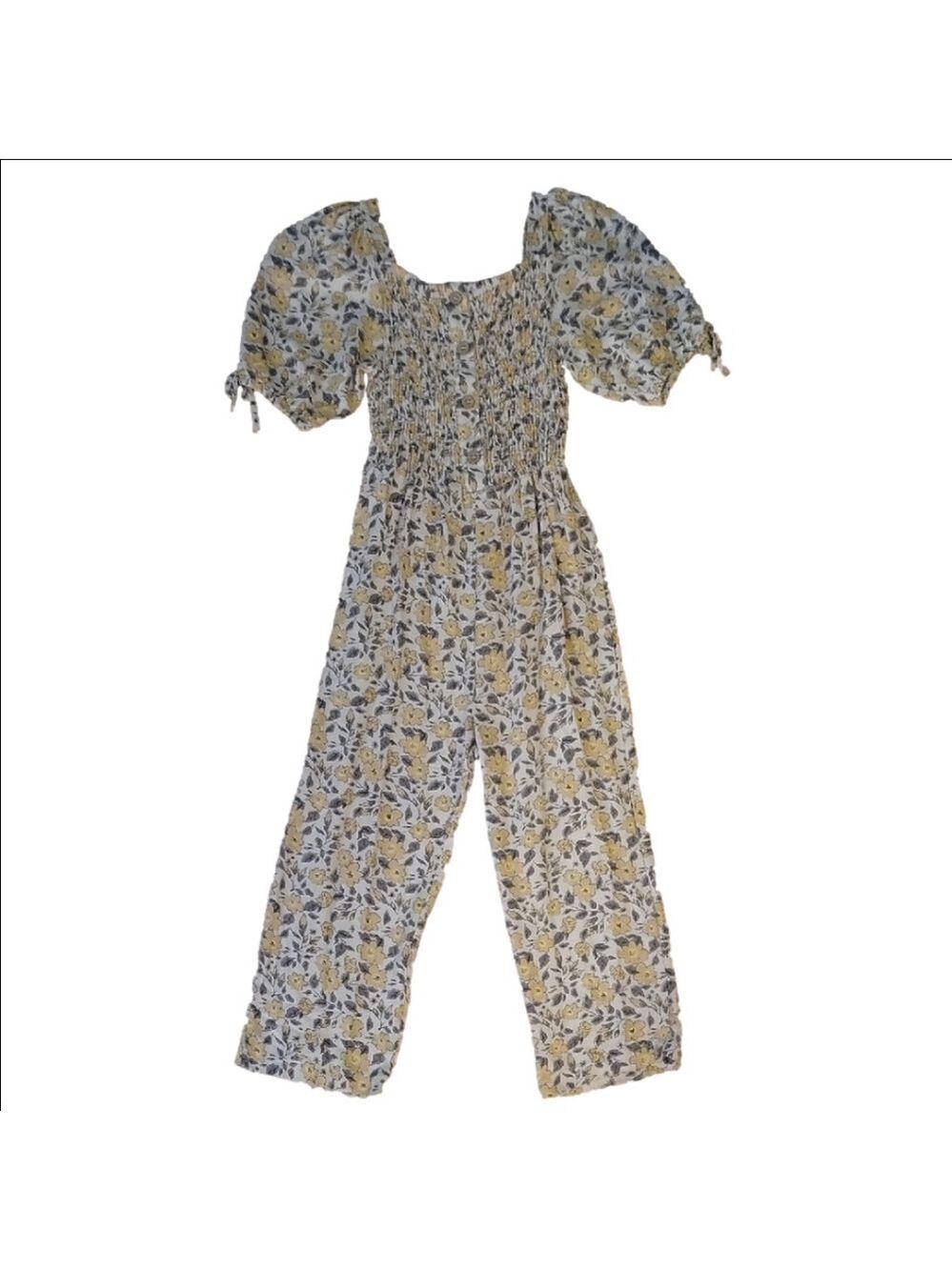 Kids Jessica Simpson Yellow and Gray Floral Jumpsuit Wide-Leg